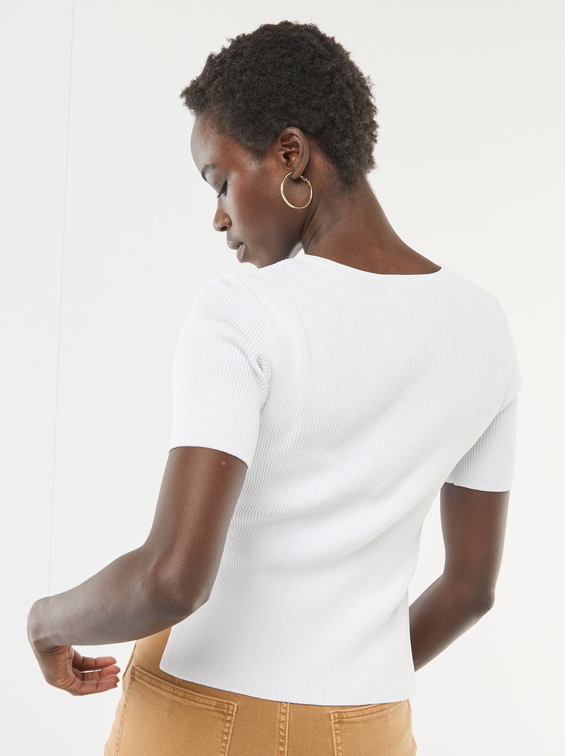 Maglia a maniche corte con bottoni decorativi Bianco - Kiabi
