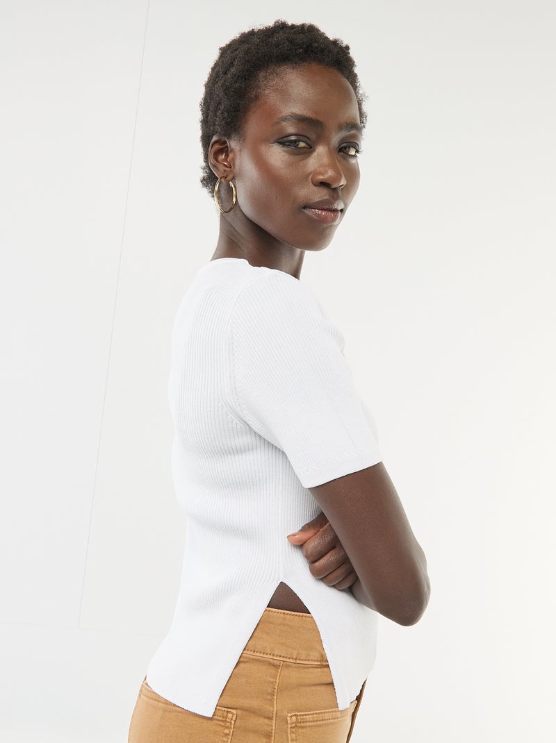 Maglia a maniche corte con bottoni decorativi Bianco - Kiabi