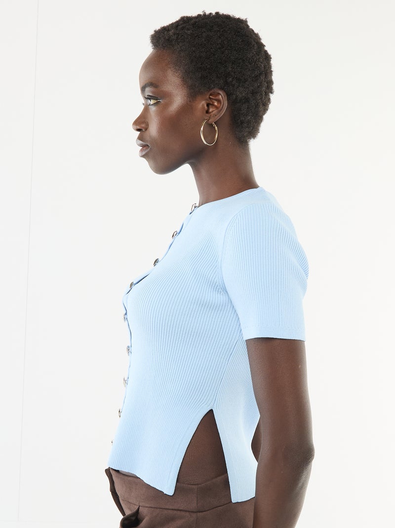 Maglia a maniche corte con bottoni decorativi Blu - Kiabi