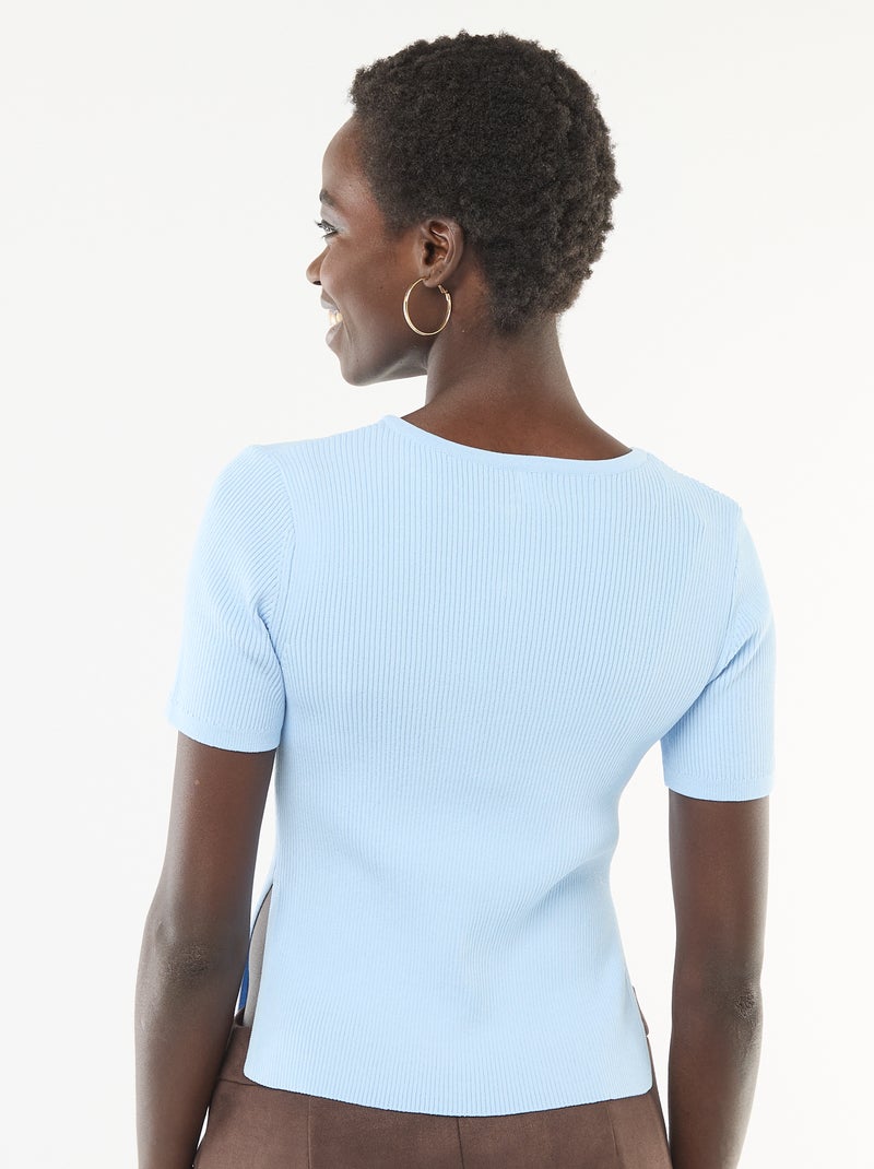 Maglia a maniche corte con bottoni decorativi Blu - Kiabi
