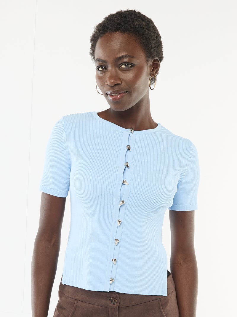 Maglia a maniche corte con bottoni decorativi Blu - Kiabi