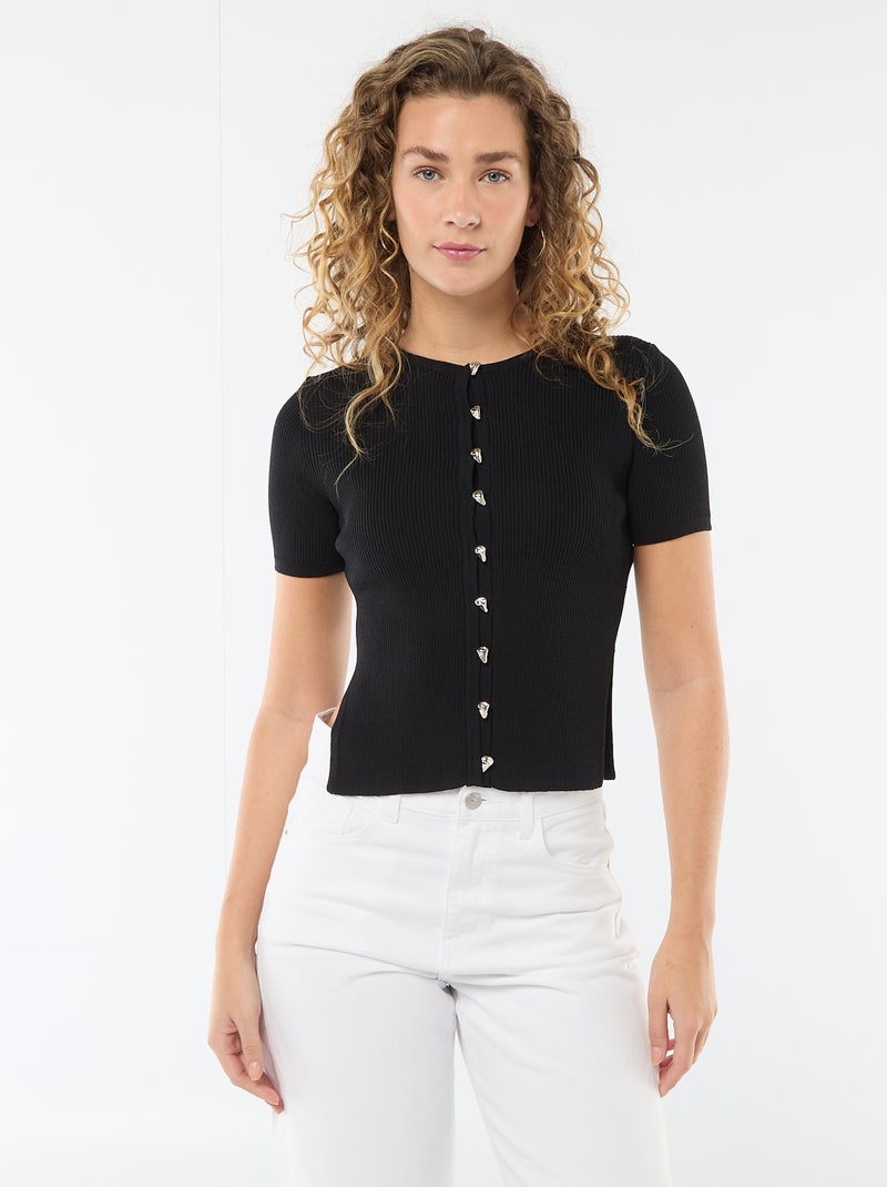 Maglia a maniche corte con bottoni decorativi Nero - Kiabi