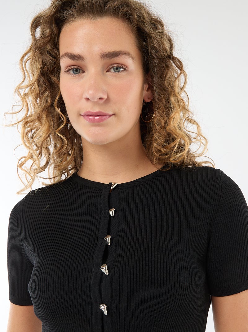 Maglia a maniche corte con bottoni decorativi Nero - Kiabi