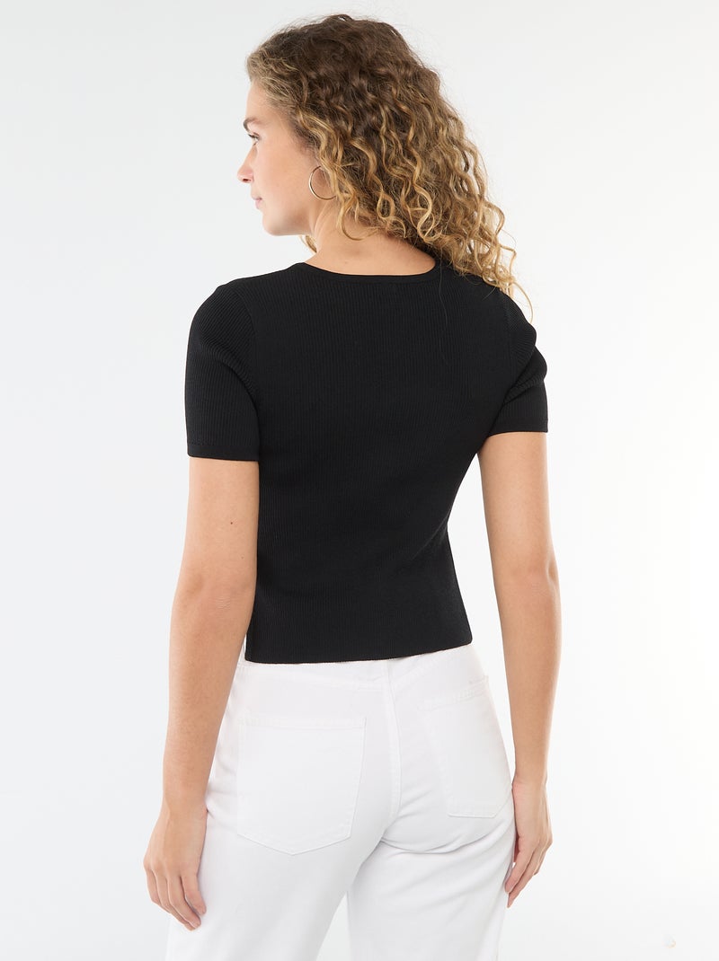 Maglia a maniche corte con bottoni decorativi Nero - Kiabi