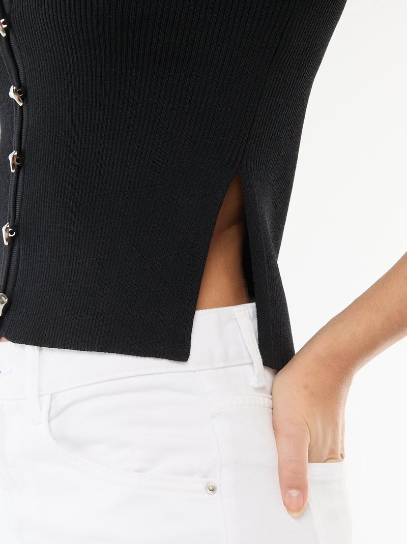 Maglia a maniche corte con bottoni decorativi Nero - Kiabi