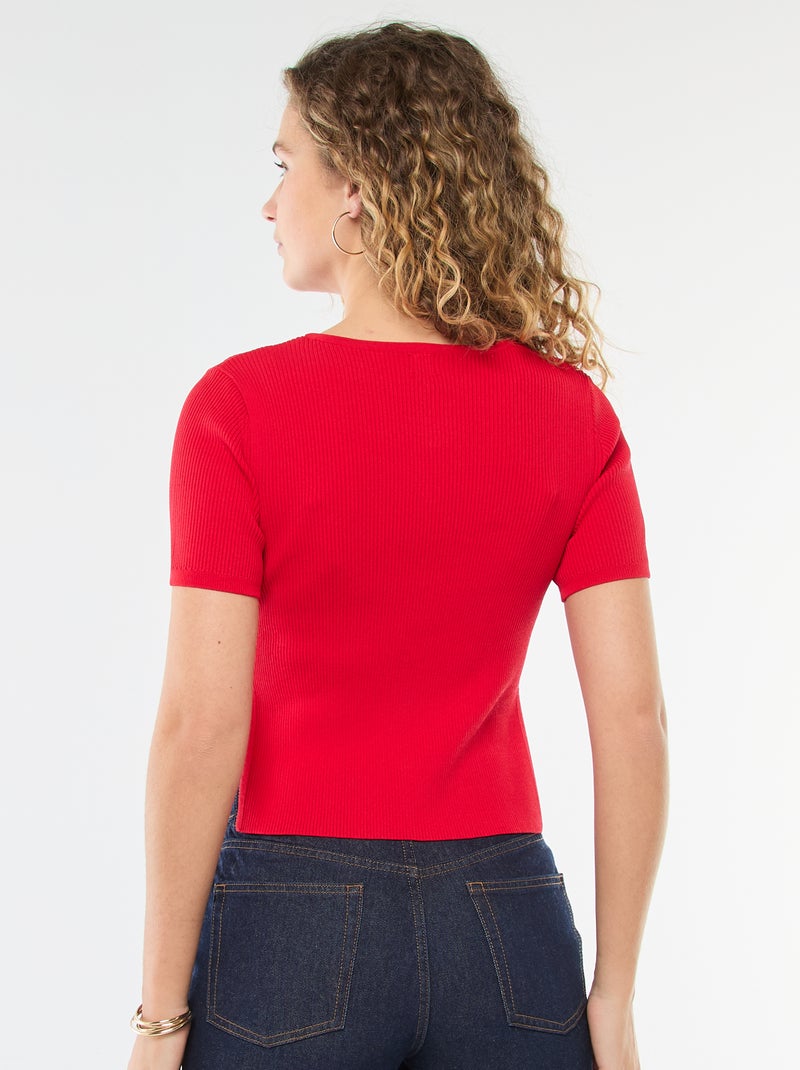 Maglia a maniche corte con bottoni decorativi Rosso - Kiabi