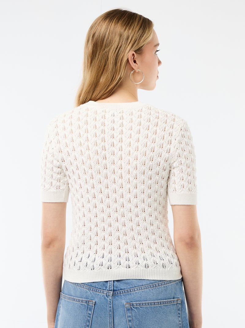 Maglia a maniche corte in crochet traforato Bianco - Kiabi