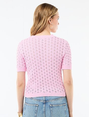 Maglia a maniche corte in crochet traforato