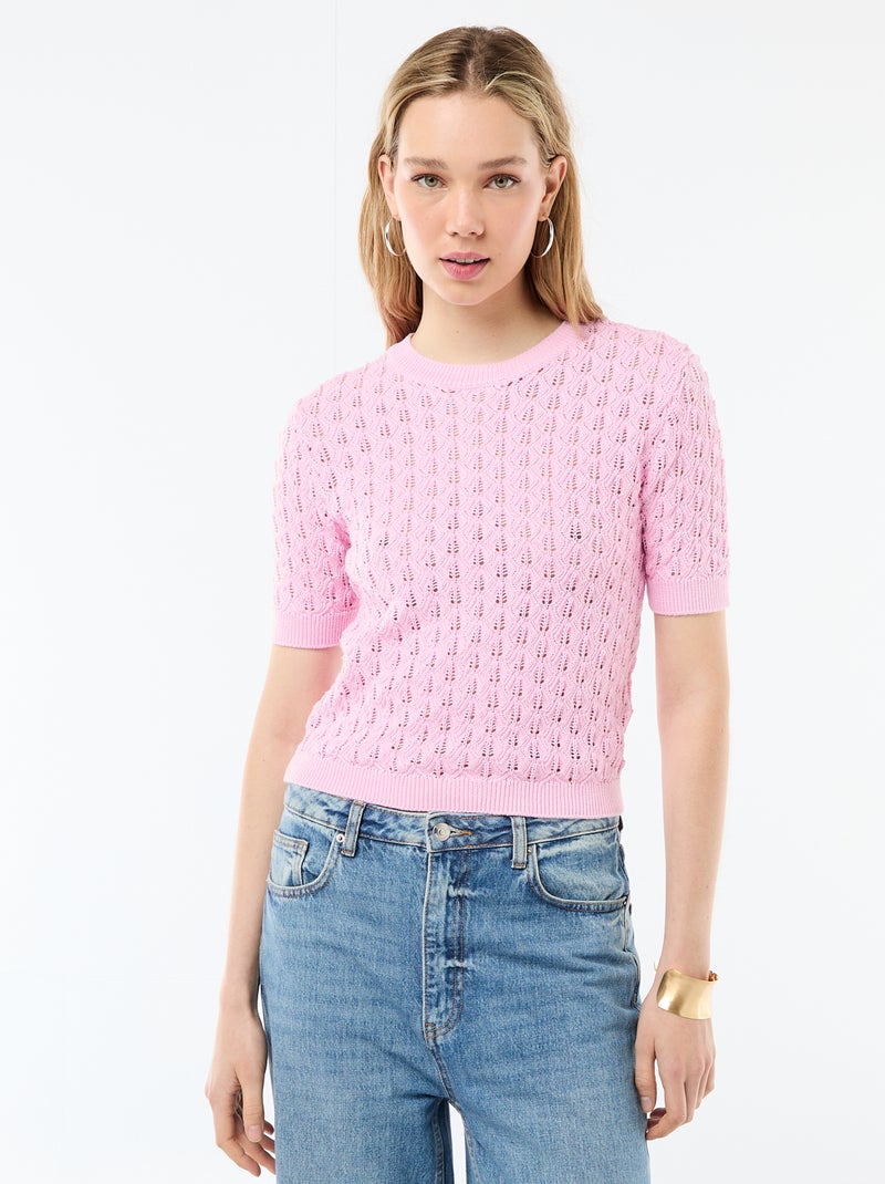 Maglia a maniche corte in crochet traforato Rosa - Kiabi