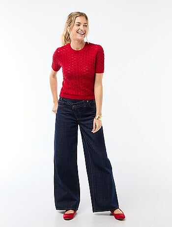 Maglia a maniche corte in crochet traforato