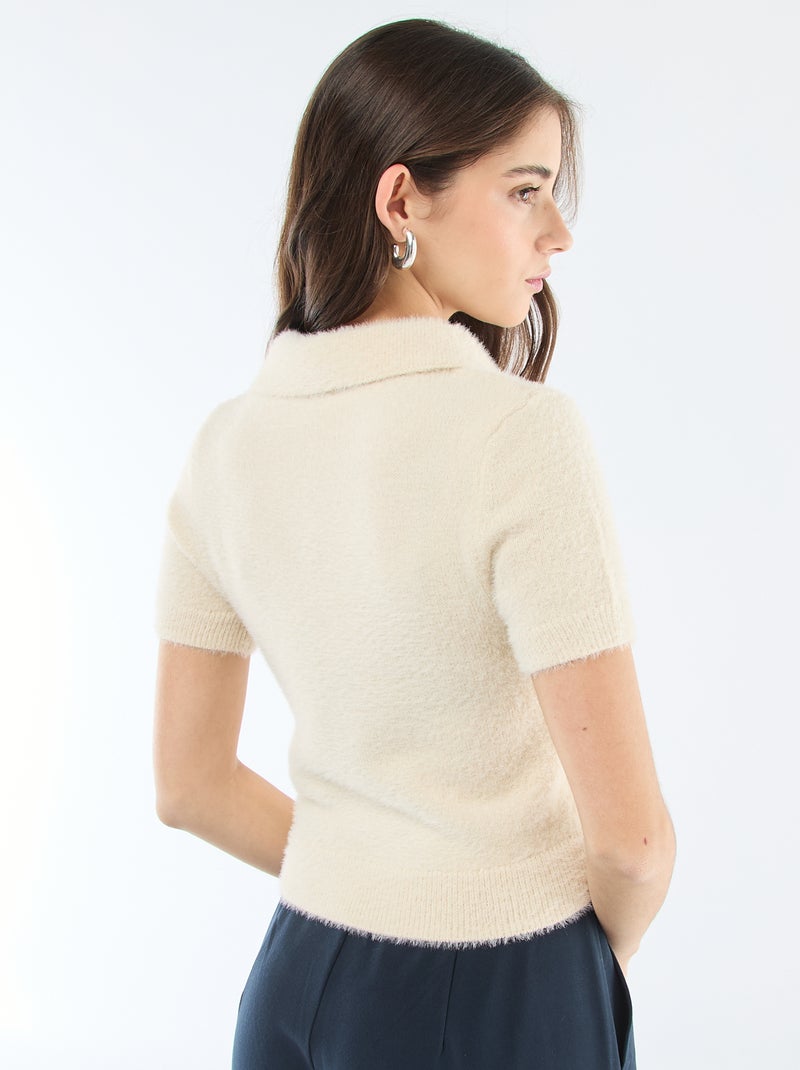 Maglia a maniche corte in maglia pelosa Beige - Kiabi