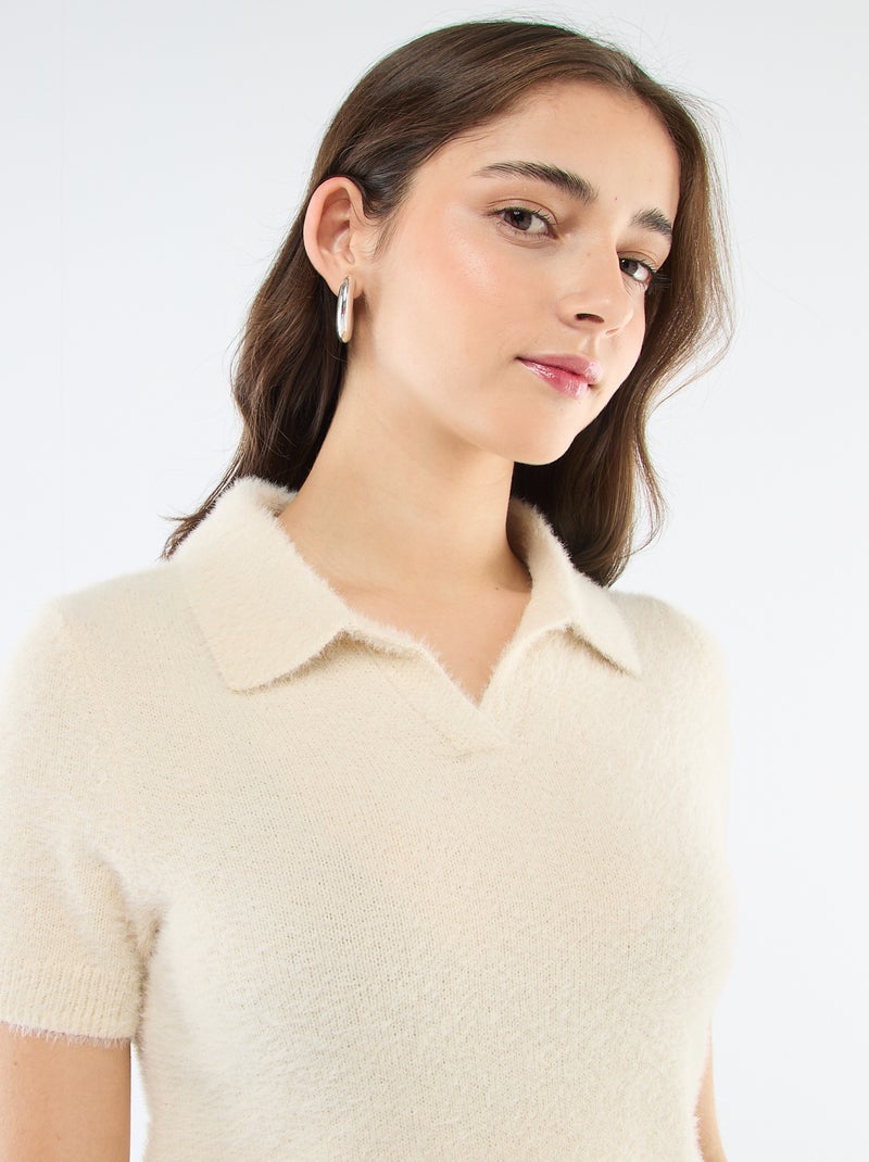 Maglia a maniche corte in maglia pelosa Beige - Kiabi