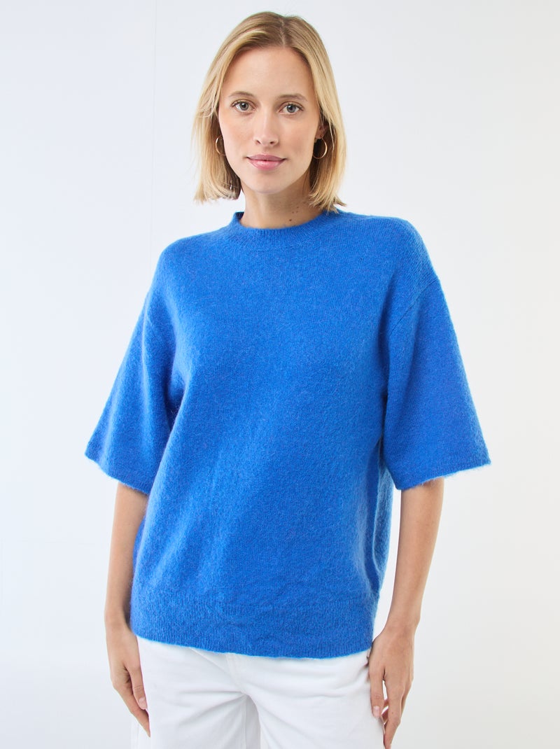 Maglia a maniche corte in mohair tinta unita Blu - Kiabi