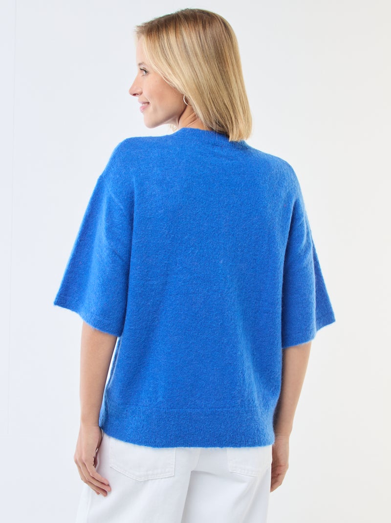 Maglia a maniche corte in mohair tinta unita Blu - Kiabi