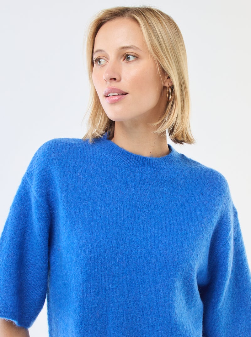 Maglia a maniche corte in mohair tinta unita Blu - Kiabi