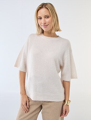 Maglia a maniche corte in mohair tinta unita