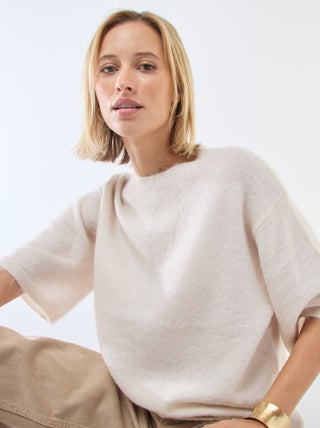 Maglia a maniche corte in mohair tinta unita