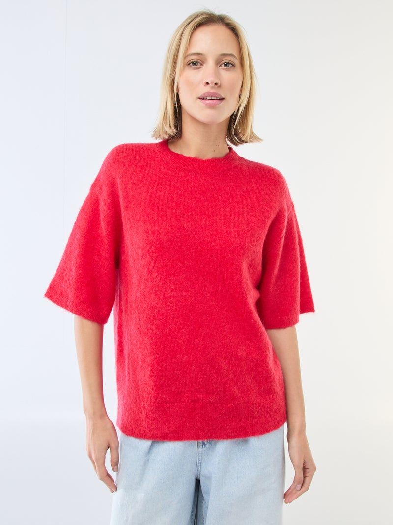 Maglia a maniche corte in mohair tinta unita Rosso - Kiabi