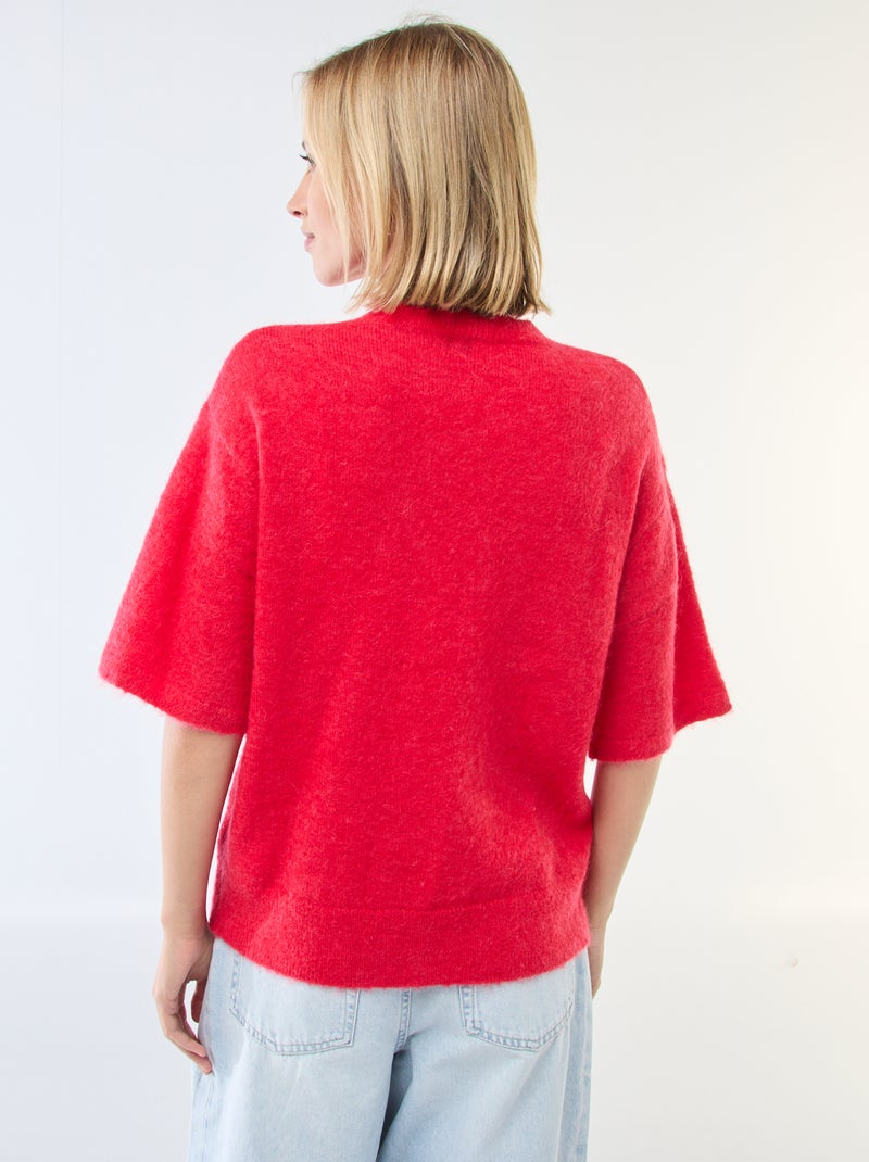 Maglia a maniche corte in mohair tinta unita Rosso - Kiabi