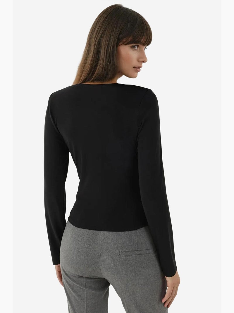 Maglia a maniche lunghe con colletto asimmetrico Nero - Kiabi
