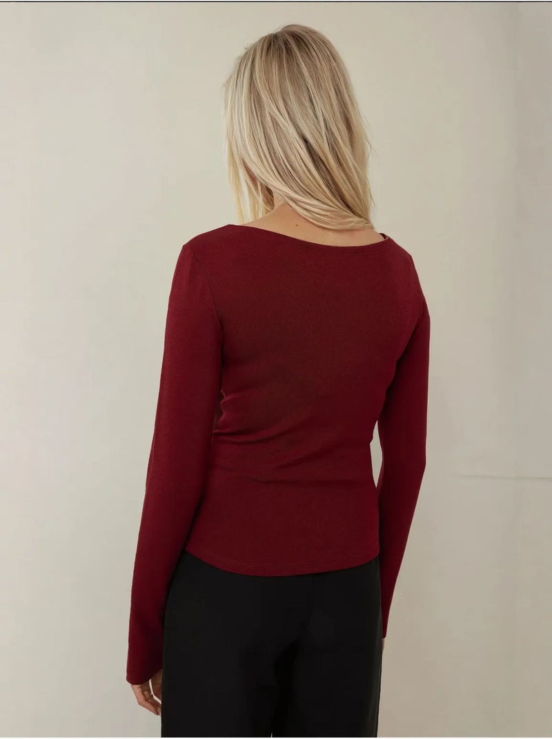 Maglia a maniche lunghe con scollo a barca slim fit hiccup Rosso - Kiabi