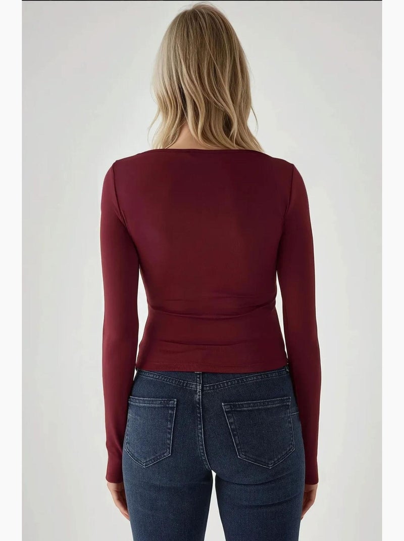 Maglia a maniche lunghe con scollo a v slim fit hiccup Rosso bordeaux - Kiabi