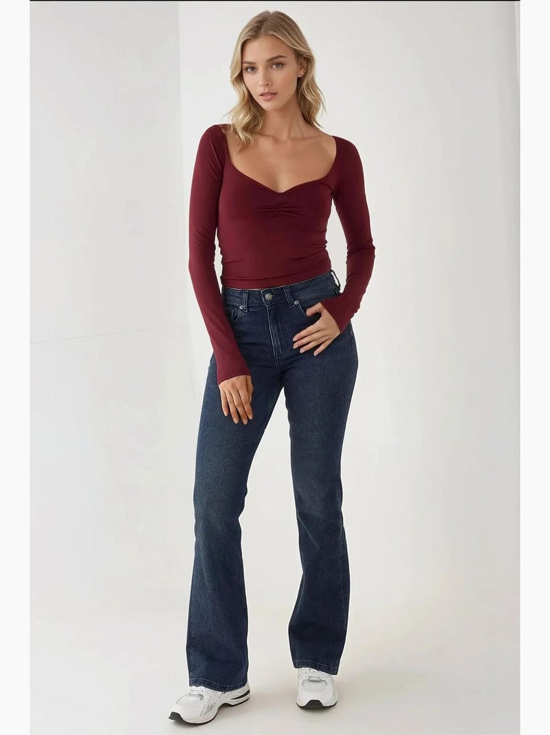 Maglia a maniche lunghe con scollo a v slim fit hiccup Rosso bordeaux - Kiabi