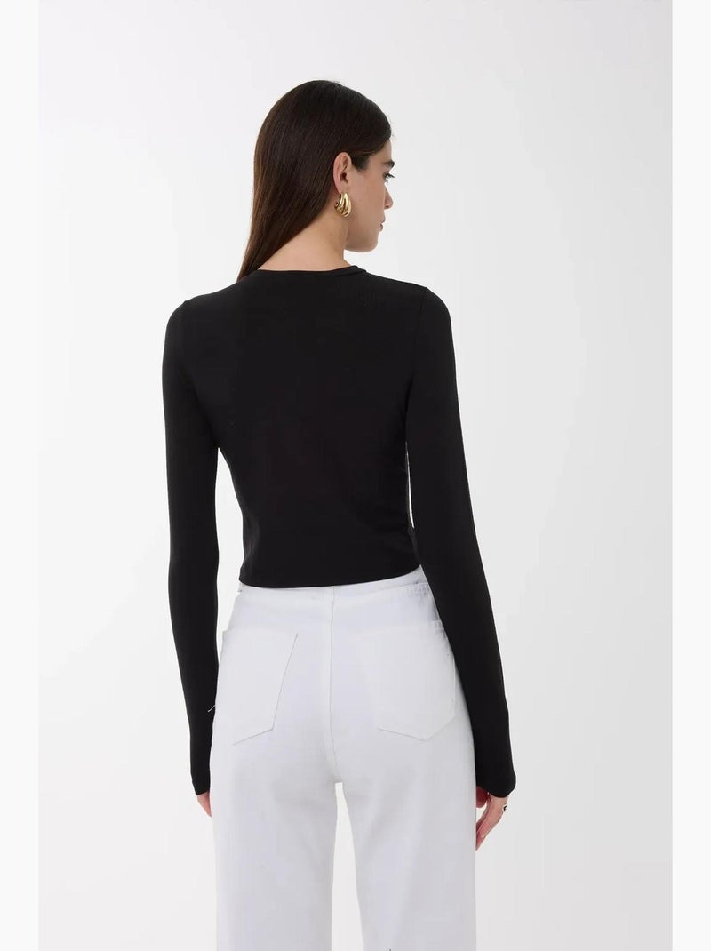 Maglia a maniche lunghe con scollo rotondo slim fit hiccup Nero - Kiabi