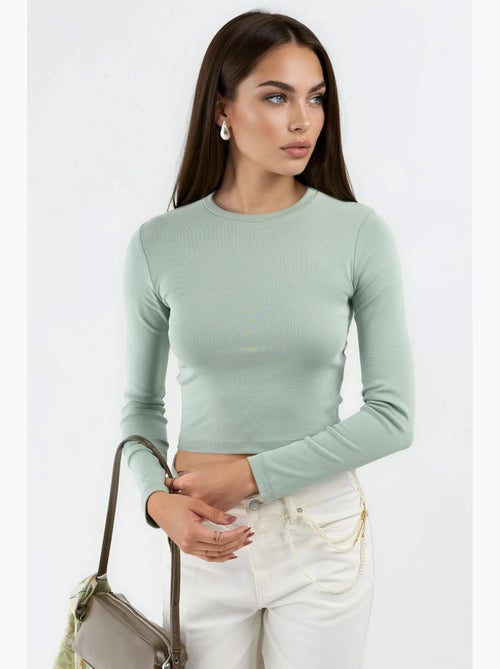 Maglia aderente corta scollo tondo maniche lunghe busem - Kiabi Maglia aderente corta scollo tondo maniche lunghe busem - Kiabi