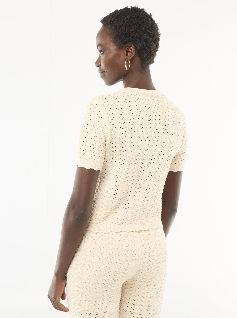 Maglia all'uncinetto a maniche corte Beige - Kiabi