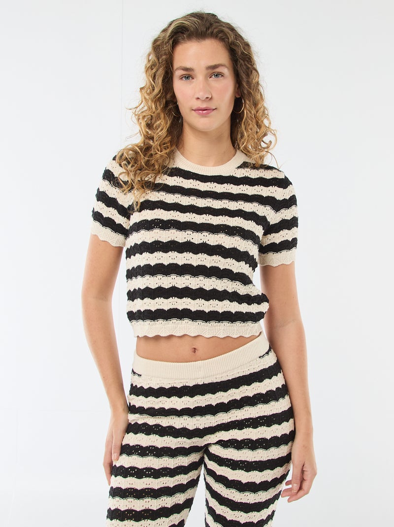 Maglia all'uncinetto a maniche corte Beige - Kiabi