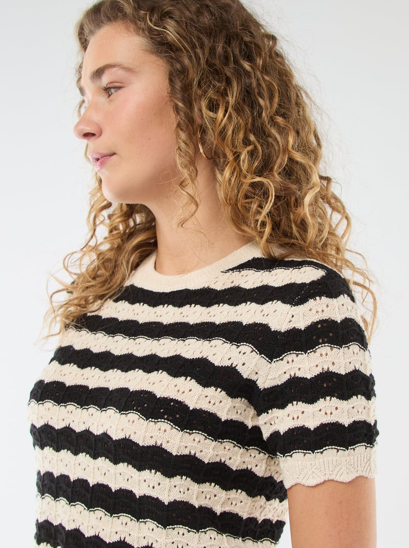 Maglia all'uncinetto a maniche corte Beige - Kiabi