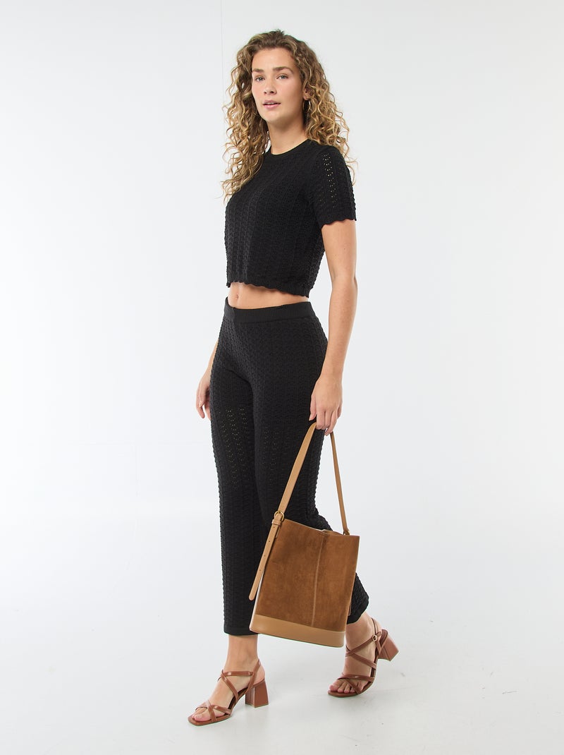 Maglia all'uncinetto a maniche corte Nero - Kiabi