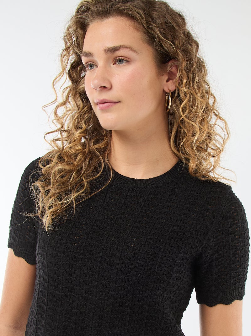 Maglia all'uncinetto a maniche corte Nero - Kiabi
