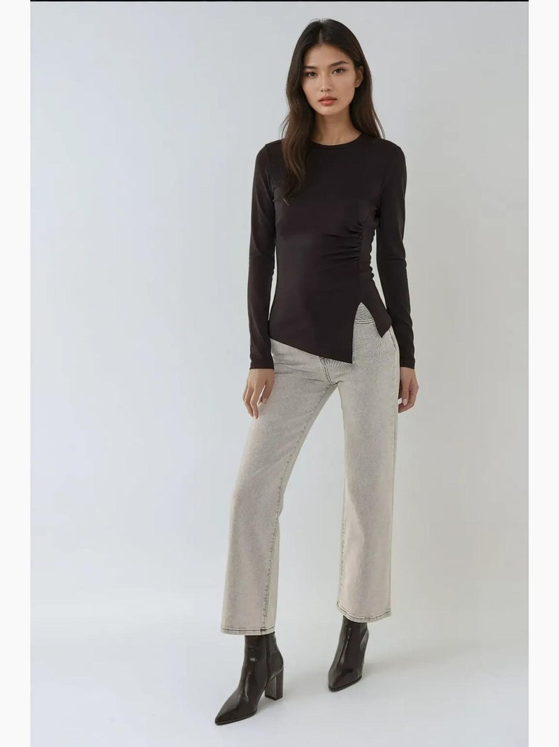 Maglia asimmetrica a maniche lunghe con scollo rotondo Nero - Kiabi