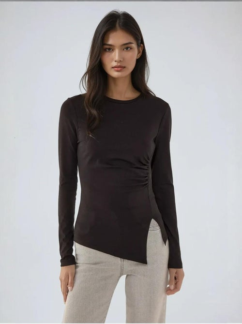 Maglia asimmetrica a maniche lunghe con scollo rotondo - Kiabi