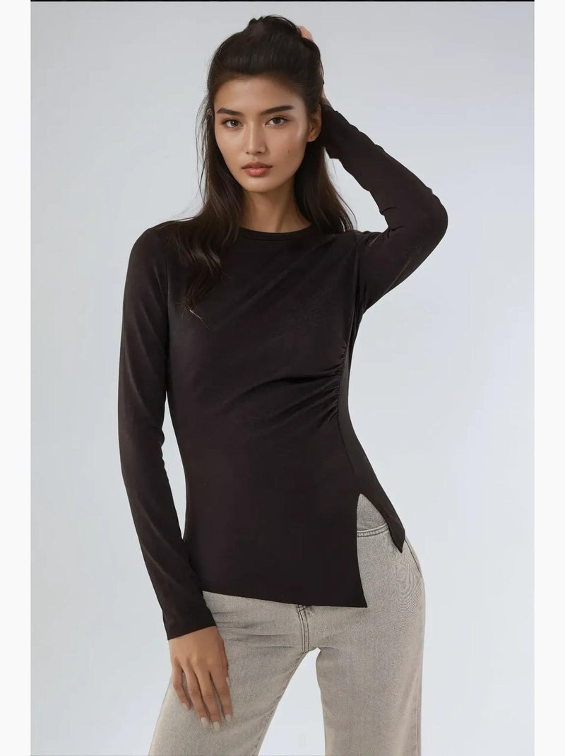 Maglia asimmetrica a maniche lunghe con scollo rotondo Nero - Kiabi