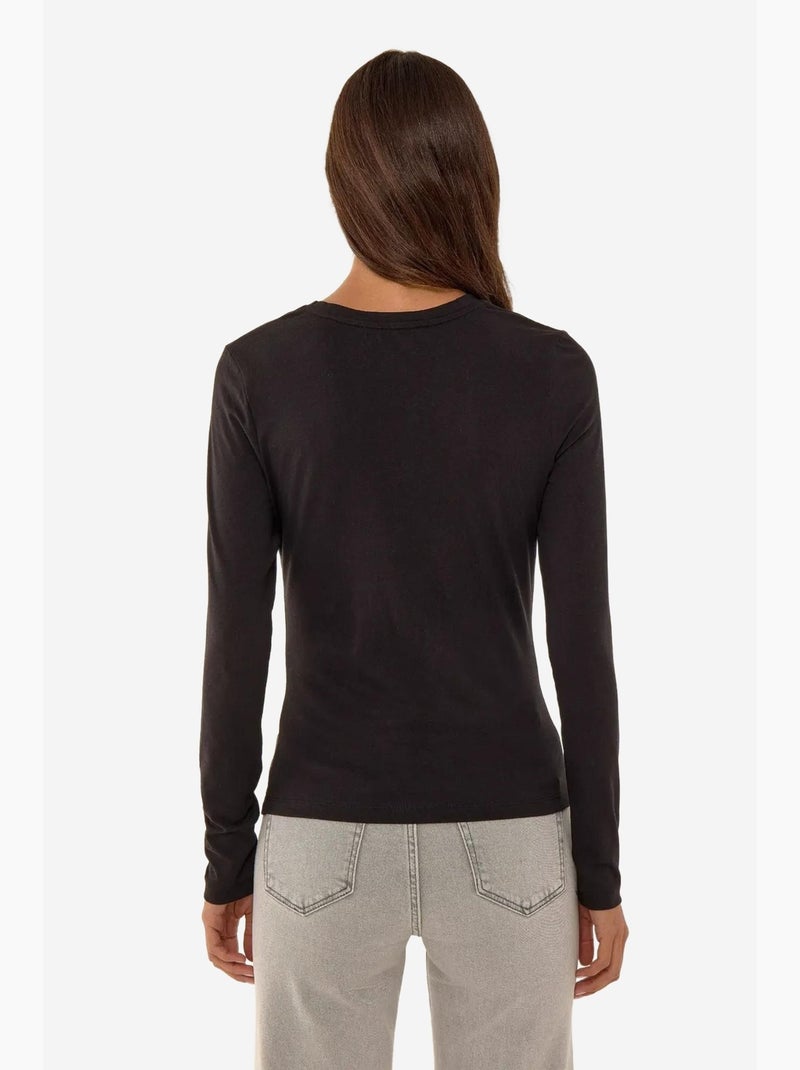 Maglia asimmetrica a maniche lunghe con scollo rotondo Nero - Kiabi