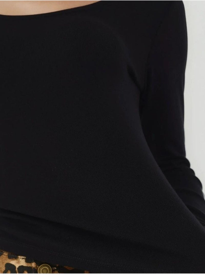 Maglia basica a maniche lunghe con scollo a u hiccup Nero - Kiabi