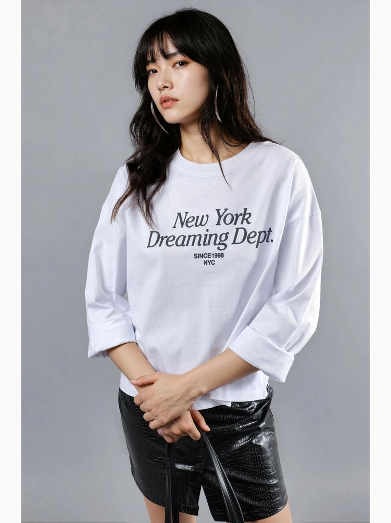 Maglia comoda scollo tondo stampa sul retro maniche lunghe busem Bianco - Kiabi