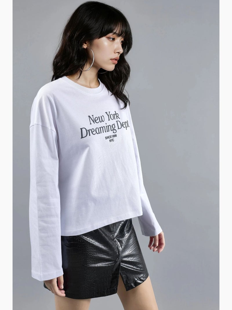 Maglia comoda scollo tondo stampa sul retro maniche lunghe busem Bianco - Kiabi