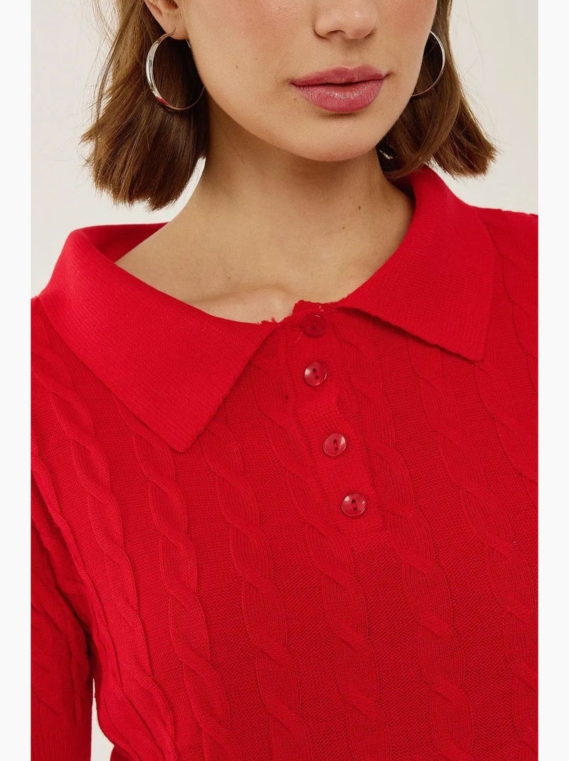 Maglia con colletto a camicia e motivo a treccia per capelli hiccup Rosso - Kiabi
