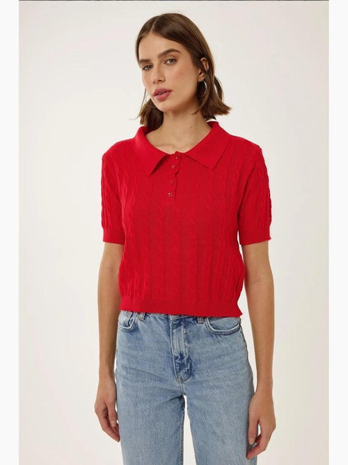 Maglia con colletto a camicia e motivo a treccia per capelli - Kiabi Maglia con colletto a camicia e motivo a treccia per capelli - Kiabi