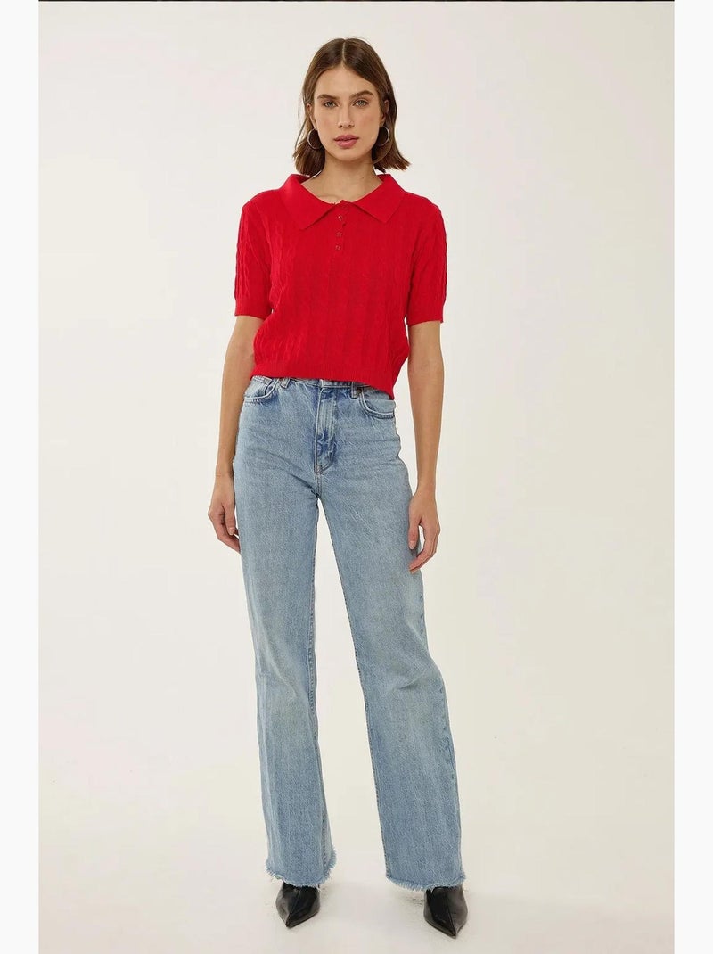 Maglia con colletto a camicia e motivo a treccia per capelli Rosso - Kiabi