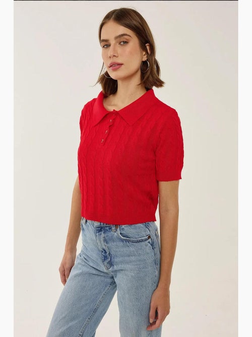 Maglia con colletto a camicia e motivo a treccia per capelli - Kiabi Maglia con colletto a camicia e motivo a treccia per capelli - Kiabi