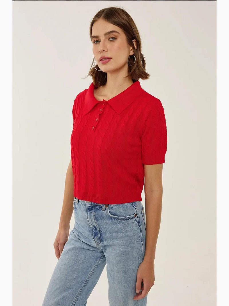 Maglia con colletto a camicia e motivo a treccia per capelli Rosso - Kiabi