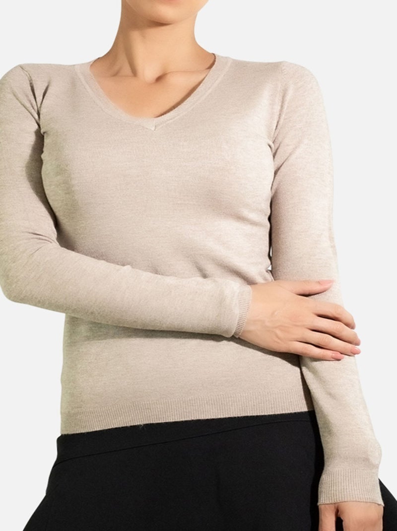 Maglia con scollo a V Kebello Beige - Kiabi