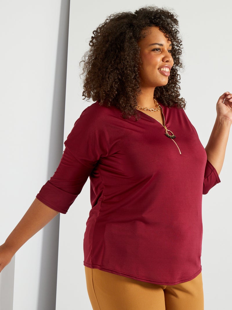 Maglia con zip fantasia bordeaux - Kiabi