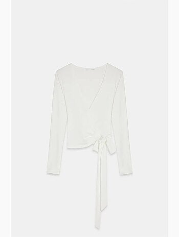 Maglia corta incrociata maniche lunghe con nodo dilvin
