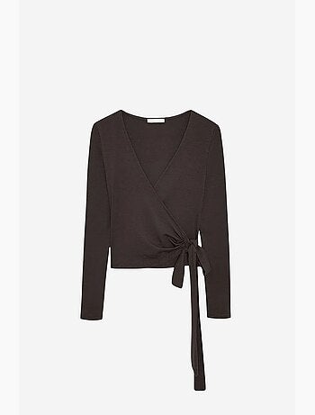 Maglia corta incrociata maniche lunghe con nodo dilvin